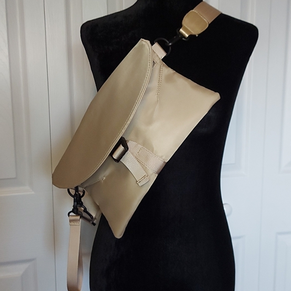 Gold trim nylon belt/cross body bag/clutch
